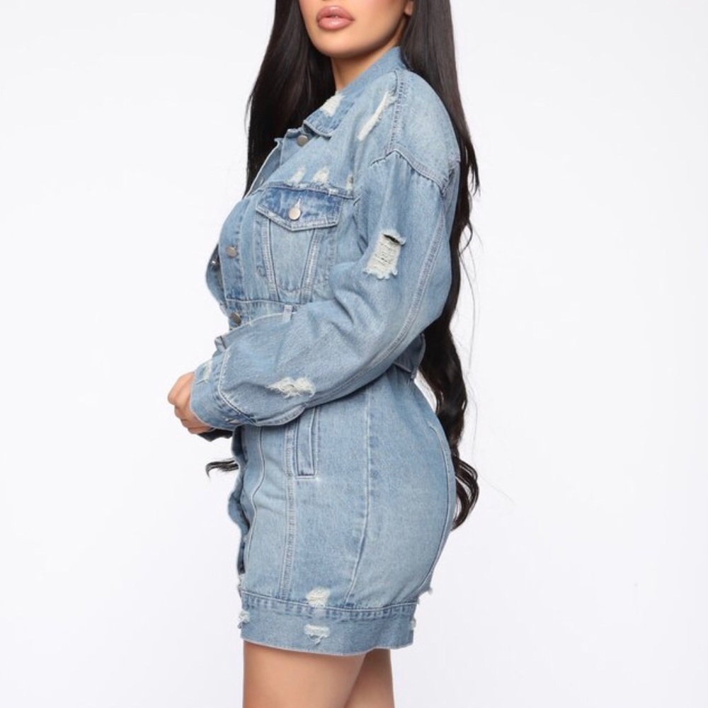 FASHION NOVA Denim Mini Dress - Medium Blue Wash - Picture 3 of 7